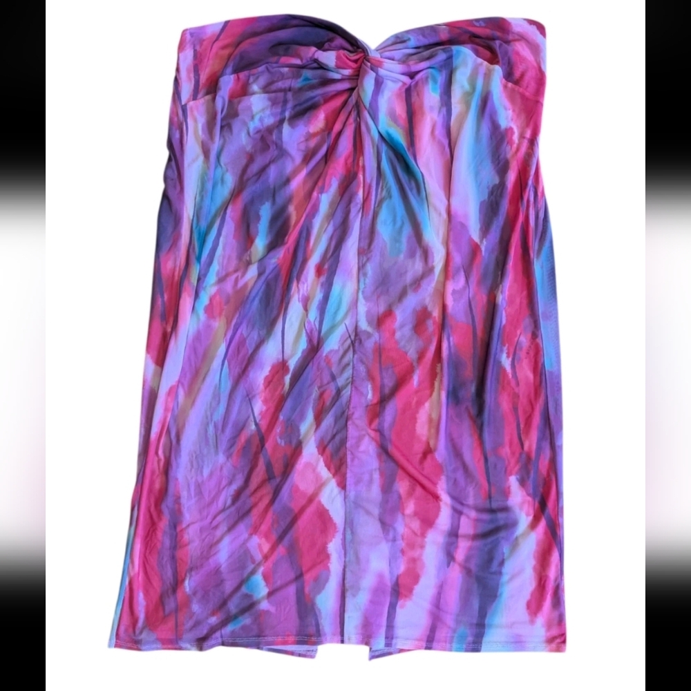Eloquii Twist Front Midi Skirt Sz 28 Mesh Pink Purple Blue Tropical